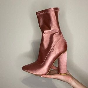 Pink Satin Bootie Heels